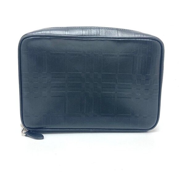 BURBERRY Check pattern Embossed Clutch Bag Pouch Black/SilverHardware - Picture 3 of 15